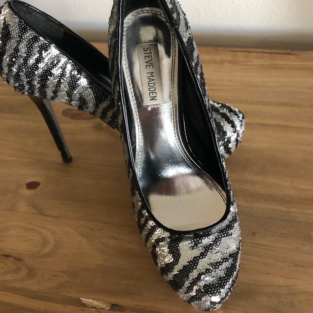 Steve Madden zebra striped sequin heels